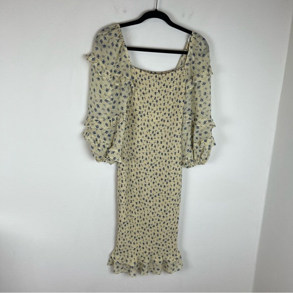 NWT PETAL & PUP LEIA Floral Yellow Smocked Midi Dress Size 4 - Picture 5 of 11